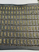 Geometric Stretch Sequin - Multi-Color Black - Fancy Gem Design on Mesh By Yard