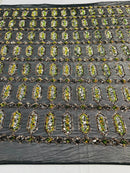 Geometric Stretch Sequin - Multi-Color Black - Fancy Gem Design on Mesh By Yard