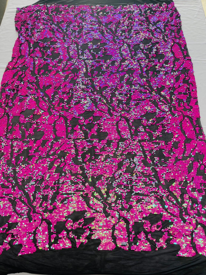 Iridescent Sequins Fabric - Hot Pink - Two Tone Sequins Fabrics By Yard