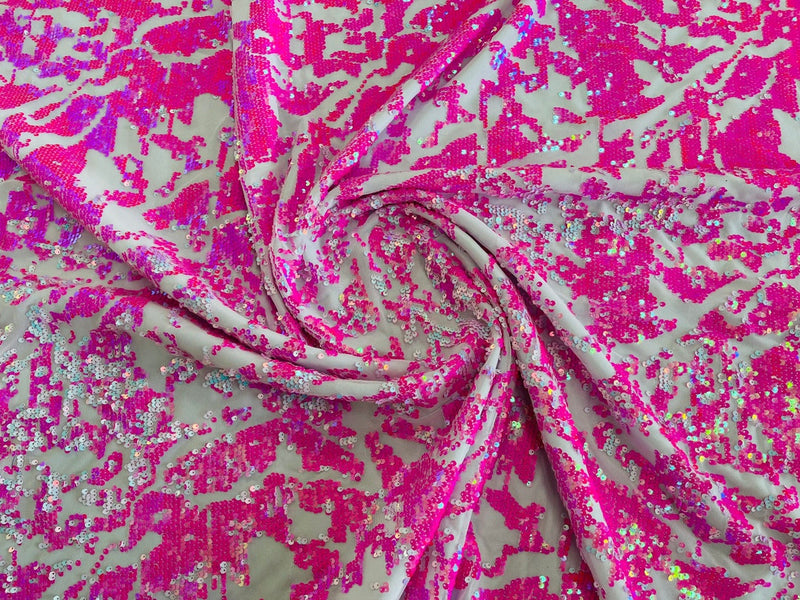 Iridescent Sequins Fabric - Neon Pink - Two Tone Sequins Fabrics By Yard
