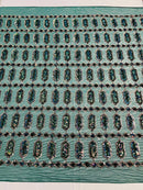 Geometric Stretch Sequin - Hunter Green - Fancy Gem Design on Mesh By Yard