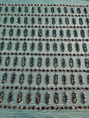 Geometric Stretch Sequin - Hunter Green - Fancy Gem Design on Mesh By Yard
