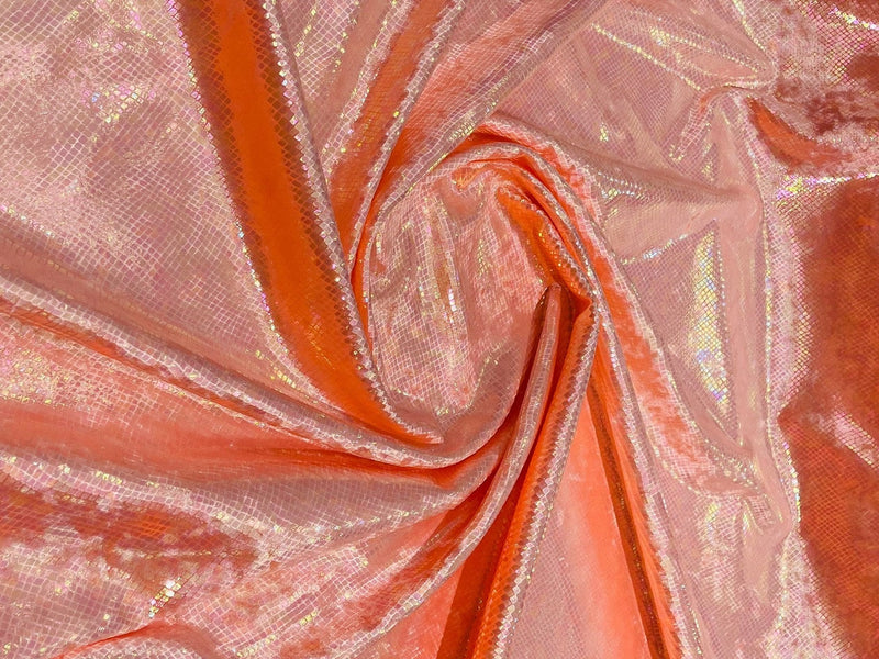Snake Stretch Velvet - Coral  - 58/60" Stretch Velvet Fabric with Snake Print By Yard