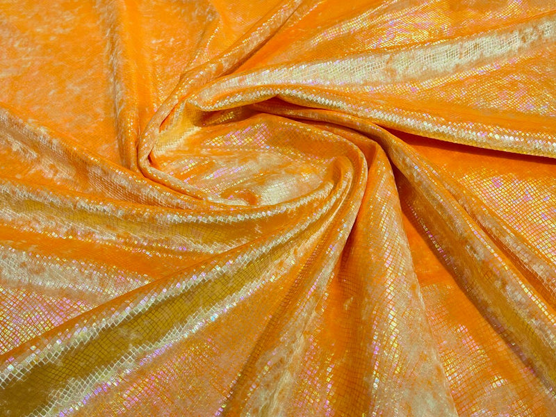 Snake Stretch Velvet - Iridescent Orange - 58/60" Stretch Velvet Fabric with Snake Print By Yard