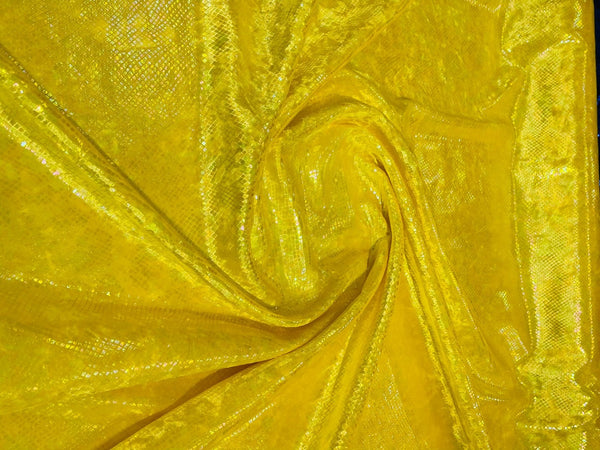 Snake Stretch Velvet - Iridescent Yellow - 58/60" Stretch Velvet Fabric with Snake Print By Yard