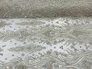 Luxury Bead Design - Taupe - Floral Fabric Embroidered w/ Pearls-Beads on Mesh Lace By Yard