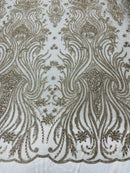Luxury Bead Design - Taupe - Floral Fabric Embroidered w/ Pearls-Beads on Mesh Lace By Yard