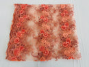 Flower Lace Fabric - Coral Peach - Embroidered Roses With Sequins on a Mesh Lace Fabric By Yard