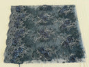 Flower Lace Fabric - Navy Blue - Embroidered Flower With Sequins on a Mesh Lace Fabric By Yard