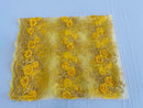 Flower Lace Fabric - Yellow Gold - Embroidered Roses With Sequins on a Mesh Lace Fabric By Yard