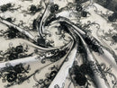 Flower Lace Fabric - Black - Embroidered Roses With Sequins on a Mesh Lace Fabric By Yard