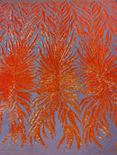 Angel Wing Sequin Design - Orange - Wing Patterns Embroidered with Sequins on Orange Mesh By Yard