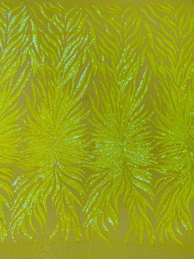 Angel Wing Sequin Design - Yellow - Wing Patterns Embroidered with Sequins on Mesh By Yard