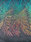 Angel Wing Sequin Design - Rainbow - Wing Patterns Embroidered with Sequins on Mesh Sold By Yard