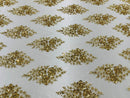 Floral Cluster Bead Fabric - Gold - Sold By The Yard - Embroidered Flower Beaded Fabric