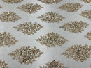 Floral Cluster Bead Fabric - Champagne - Sold By The Yard - Embroidered Flower Beaded Fabric