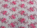 Flower Lace Fabric - Candy Pink - Embroidered Flower With Sequins on a Mesh Lace Fabric By Yard