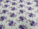 Flower Lace Fabric - Lilac - Embroidered Roses With Sequins on a Mesh Lace Fabric By Yard