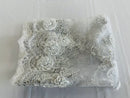 Flower Lace Fabric - White - Embroidered Roses With Sequins on a Mesh Lace Fabric By Yard