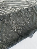 Paisley Sequin Fabric - Black - Line Pattern 4 Way Stretch Elegant Fabric By The Yard