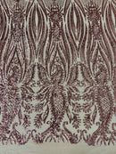 Paisley Sequin Fabric - Dusty Rose - Line Pattern 4 Way Stretch Elegant Fabric By The Yard