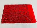 Paisley Sequin Fabric - Red - Line Pattern 4 Way Stretch Elegant Fabric By The Yard