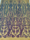 Paisley Sequin Fabric - Iridescent Purple on Skin - Line Pattern 4 Way Stretch Elegant Fabric By The Yard
