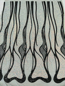 Two Tone Line Sequins Fabric - Silver/Black - 4 Way Stretch Sequins Fabric on Mesh By Yard