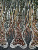 Two Tone Line Sequins Fabric - Gold / Silver - 4 Way Stretch Sequins Fabric on Mesh By Yard