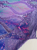 Iridescent Damask Sequins Fabric - Lilac / Lavender - 4 Way Stretch Sequins Fabric on Mesh By Yard