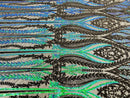 Mermaid Design Sequins Fabric - Blue Green Iridescent / Black - Sequins Fabric 4 Way Stretch on Mesh By Yard