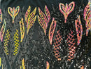 Mermaid Design Sequins Fabric - Black/Rainbow - Sequins Fabric 4 Way Stretch on Mesh By Yard