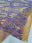 Mermaid Design Sequins Fabric - Lilac/Lavender - Sequins Fabric 4 Way Stretch on Mesh By Yard