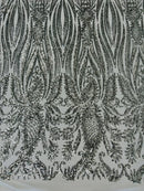 Paisley Sequin Fabric - Silver - Line Pattern 4 Way Stretch Elegant Fabric By The Yard