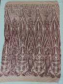 Paisley Sequin Fabric - Dusty Rose - Line Pattern 4 Way Stretch Elegant Fabric By The Yard