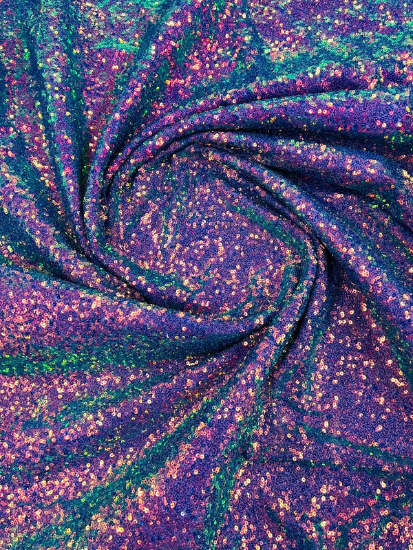 Mini Glitz Sequins - Iridescent Purple on Purple Mesh - Mini Sequins 4 Way Stretch Mesh Fabric