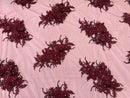 3D Floral Clusters with Rhinestone - Burgundy Embroidered Flowers Beads On Lace Yard