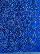 Geometric Fabric - Royal Blue - Geometric Sequins Pattern Design 4 Way Stretch Sold By Yard