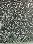 Geometric Fabric - Hunter Green - Geometric Sequins Pattern Design 4 Way Stretch Sold By Yard