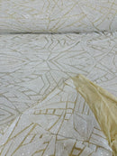 Geometric Fabric - White - Geometric Sequins Pattern Design 4 Way Stretch Sold By Yard
