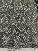 Geometric Fabric - Black  - Geometric Sequins Pattern Design 4 Way Stretch Sold By Yard