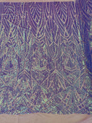 Geometric Fabric - Lilac - Geometric Sequins Pattern Design 4 Way Stretch Sold By Yard
