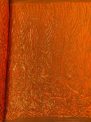 Geometric Fabric - Orange - Geometric Sequins Pattern Design 4 Way Stretch Sold By Yard