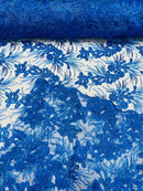 Floral Plant Cluster Fabric - Royal Blue - Embroidered High Quality Lace Fabric Sold by Yard