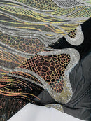 Two Tone Line Sequins Fabric - Gold / Silver - 4 Way Stretch Sequins Fabric on Mesh By Yard