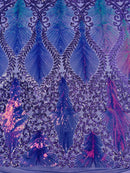 Iridescent Damask Sequins Fabric - Lilac / Lavender - 4 Way Stretch Sequins Fabric on Mesh By Yard