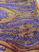 Mermaid Design Sequins Fabric - Lilac/Lavender - Sequins Fabric 4 Way Stretch on Mesh By Yard