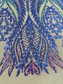Mermaid Design Sequins Fabric - Lilac/Lavender - Sequins Fabric 4 Way Stretch on Mesh By Yard