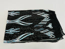 Mermaid Design Sequins Fabric - Black/Blue - Sequins Fabric 4 Way Stretch on Mesh By Yard