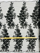 3D Rhinestone Rose Fabric - Black - Embroidered 3D Roses Design on Mesh Fabric Sold by Yard